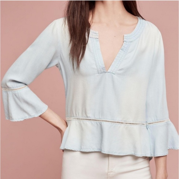 Anthropologie Tops - [FINAL PRICE] Bell Sleeve Chambray Aria Henley